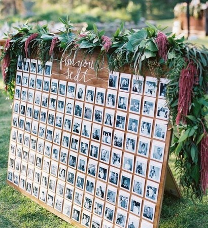 table plan, pictures and flowers
