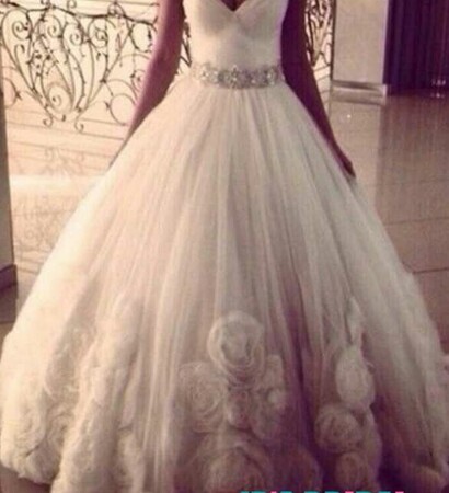 tulle bridal dress, wedding ball gown and rosette ball gown