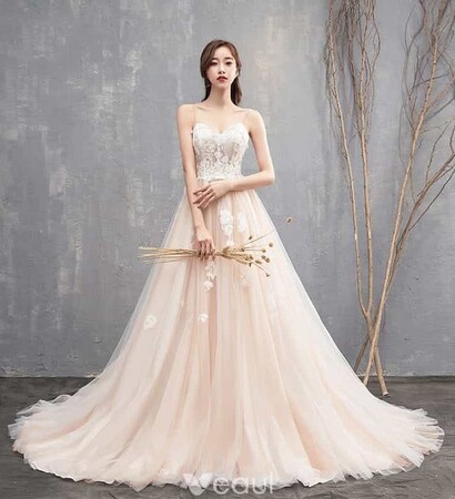 girl, bridal and champagne wedding dress