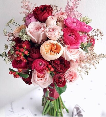 woman, colorful and bouquet