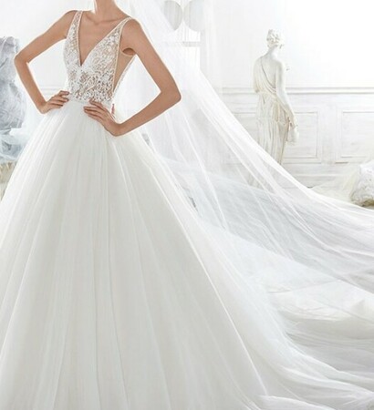 straps, plunging neckline and tulle