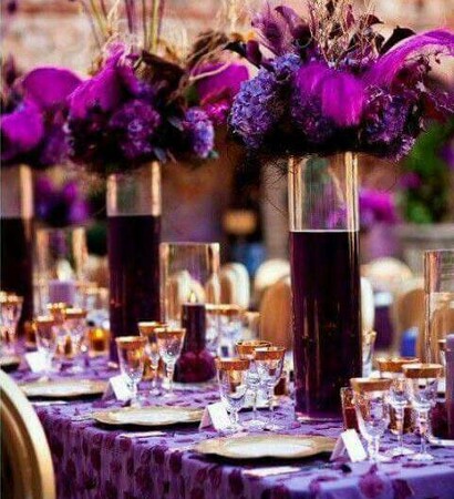 table, wedding goals and purple