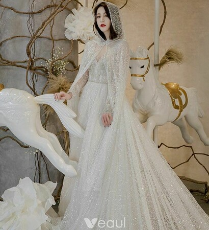 sparkly wedding dress, glitter wedding dress and with cloak wedding dress