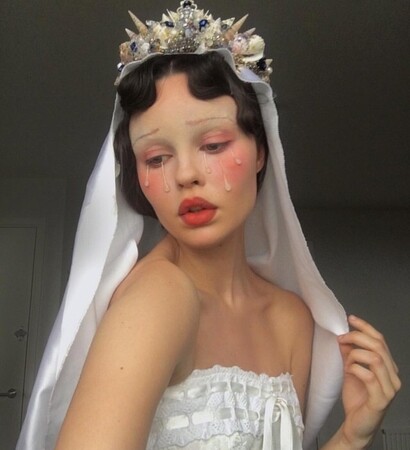 outift, closeup and tears