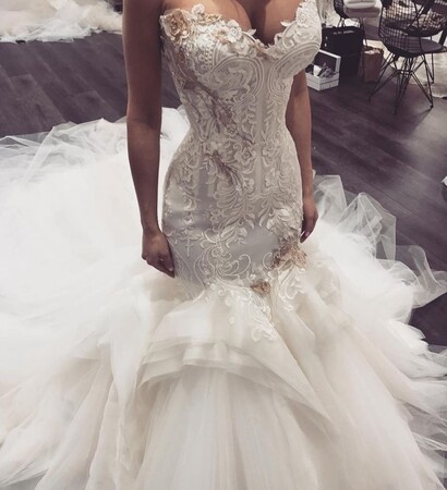 gold, white and wedding dress