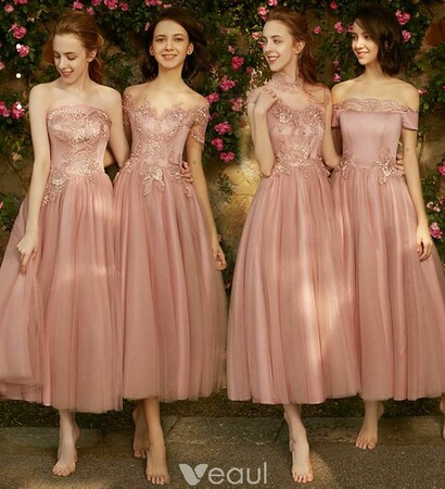 tulle, pearl pink dress and wedding party dress