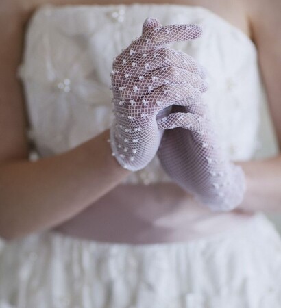 white, dress and gloves