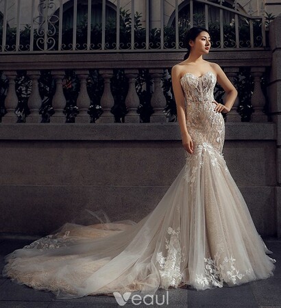 bride, champagne wedding dress and girl