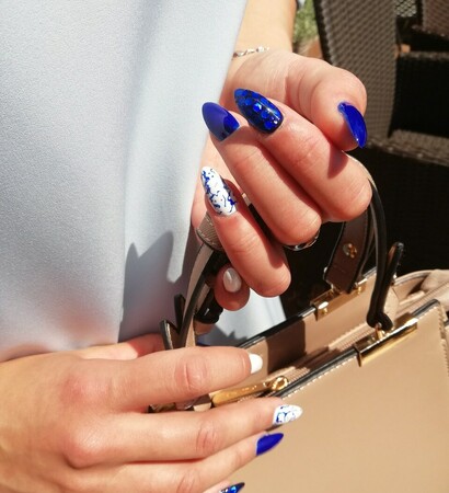 white, blue and dress