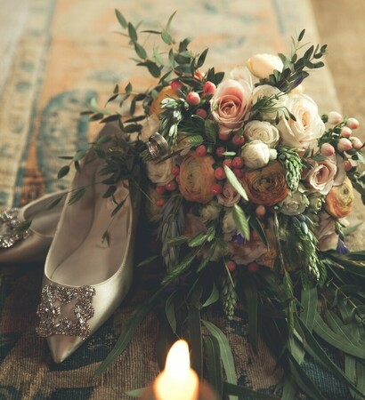 ring, white shoe and flowers