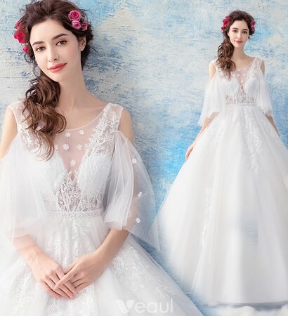 tulle wedding gown, illusion wedding dress and 2019