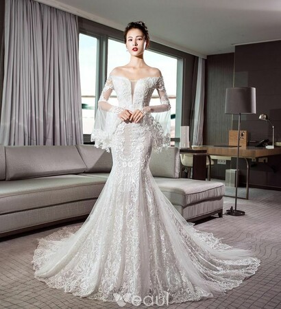 gorgeous wedding dress, mermaid wedding dress and ivory wedding dress