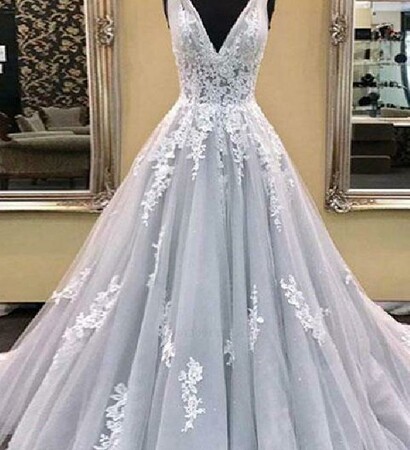 ball gown wedding dress, party dress v-neck and party dress blue