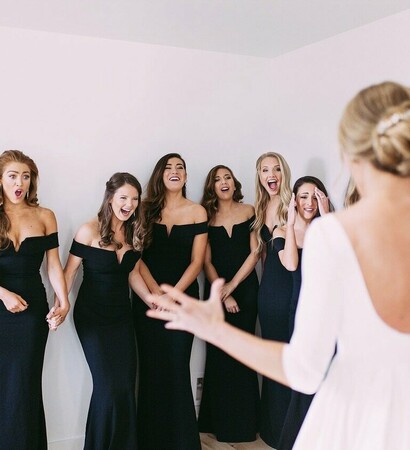 surprise, bride and bridesmaids