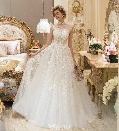 tulle wedding gown, illusion wedding dress and bridal gown