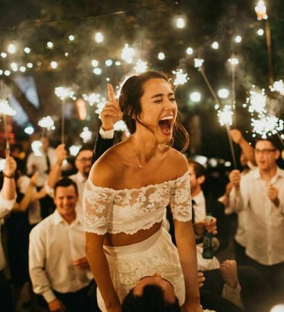 smile, wedding dress and fireworks