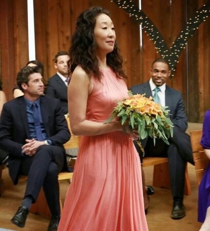 peach dress, flowers and tv show