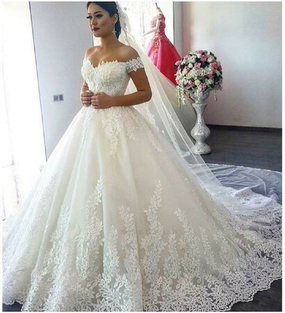 white wedding dress, modest wedding dress and ball gown wedding dress