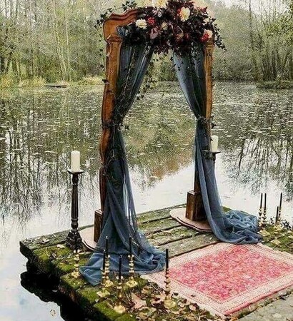 lake, reception and arch