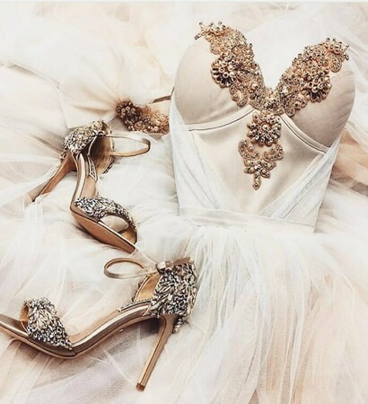 wedding dress, heels and white