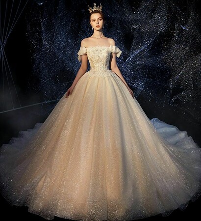 girl, sparkly wedding dress and bride