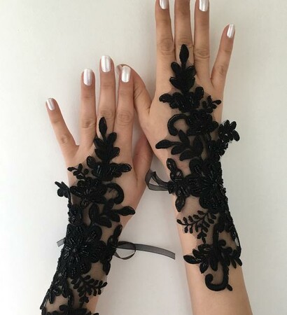 goth wedding, black lace gloves and gothic glove cuff