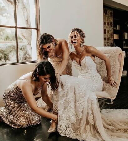 bride, happiness and bridesmaids