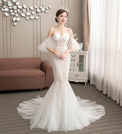 girl, mermaid wedding dress and bride