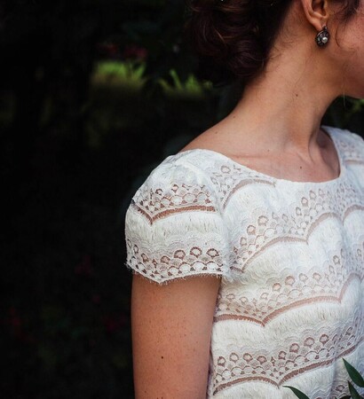 embroidery, bride and white lace dress
