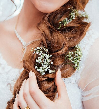 hair, bride and dress