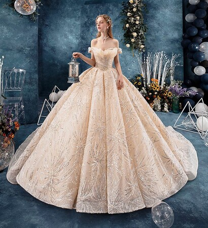 bridal gown, glitter and bling bling wedding dress