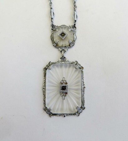 camphor necklace, art deco jewelry and art deco lavalier