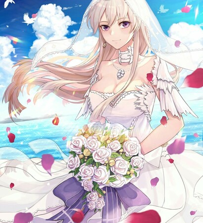 anime, silver hair and wedding dres