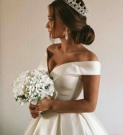 wedding dress, follow me and flowers