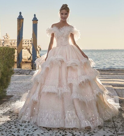 bride, gown and glitter dress