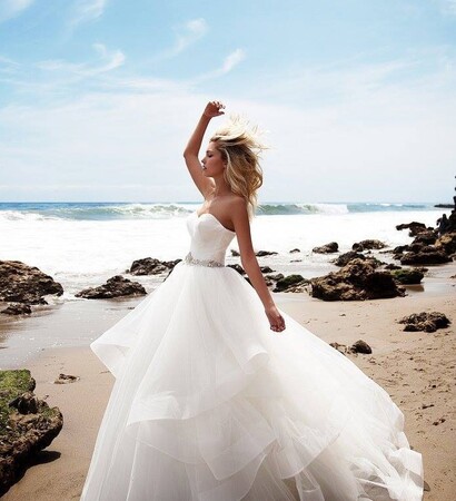 beach, waves and wedding dress