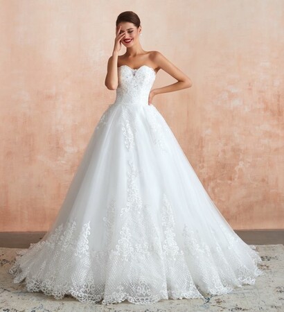 high end wedding dress, white wedding dress and girl