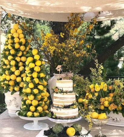 citrus wedding, yellow wedding and summer wedding cake
