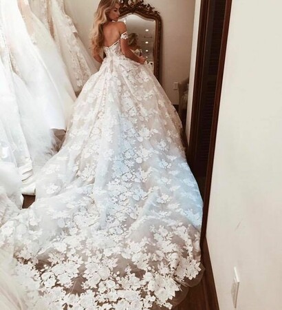 wedding cake, wedding dress and bridesmaids