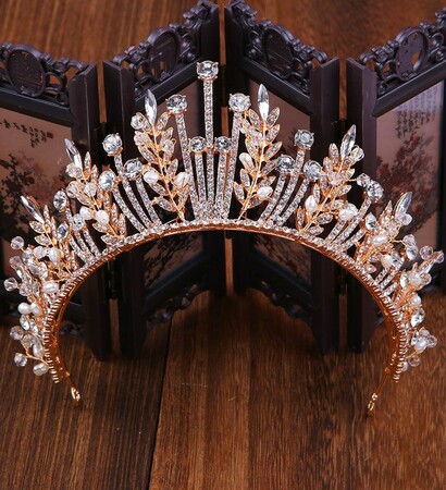 gold tiara, wedding accessories and headpieces