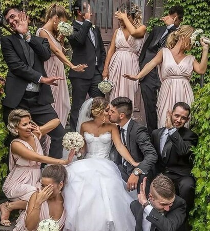 bride, bridemaids and groom