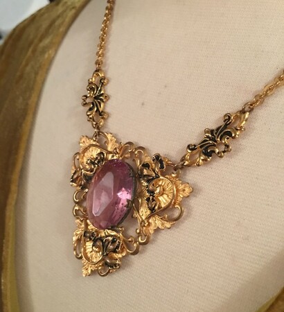 purple gem necklace, art nouveau necklace and victorian revival