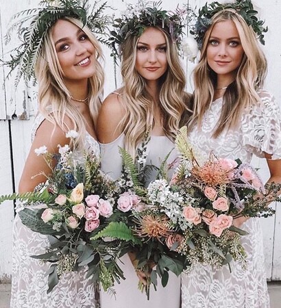 flowers, groom and bridesmaids