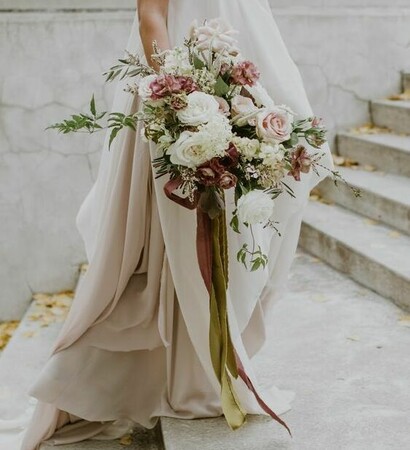 dress, bouquet and lace