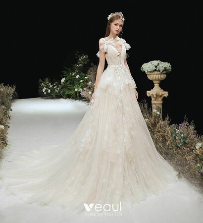 deep v neck wedding dress, bridal gown and tulle wedding gown