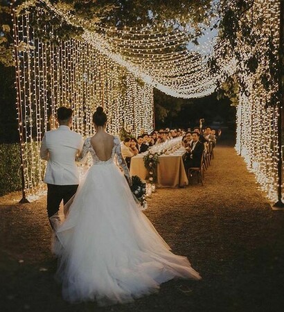 @weddingphotoinspiration, wedding lights and wedding cake