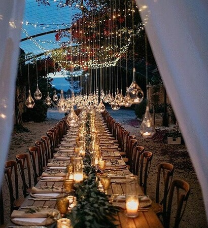 hanging lights, wedding reception and string of lights