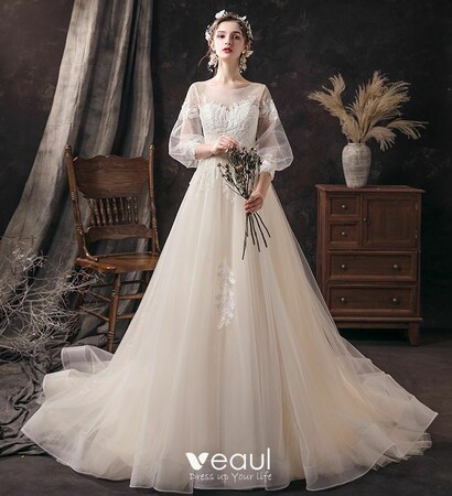 girl, puffy sleeves and bridal gown