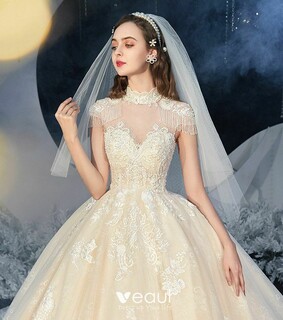 hign neck wedding dress, wedding dress 2020 and tulle wedding gown