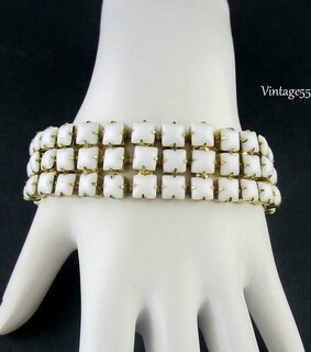white glass bracelet, wedding bracelet and three row